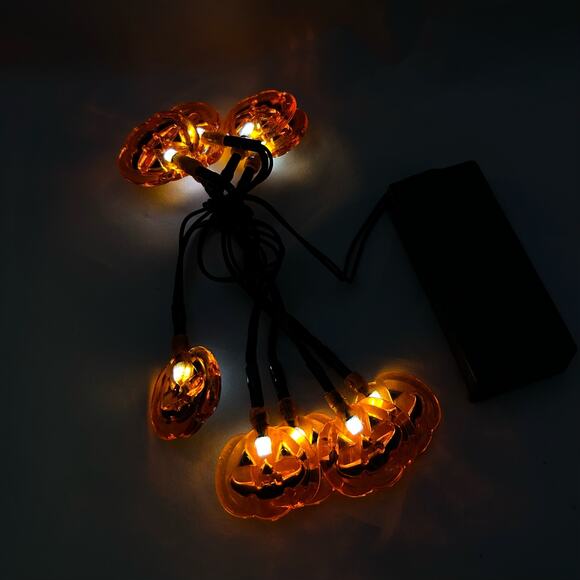 Halloween Led 10 Light Strings Lot of 4 - Lg & Sm Pumpkins Skulls Orange Lights - Picture 14 of 15
